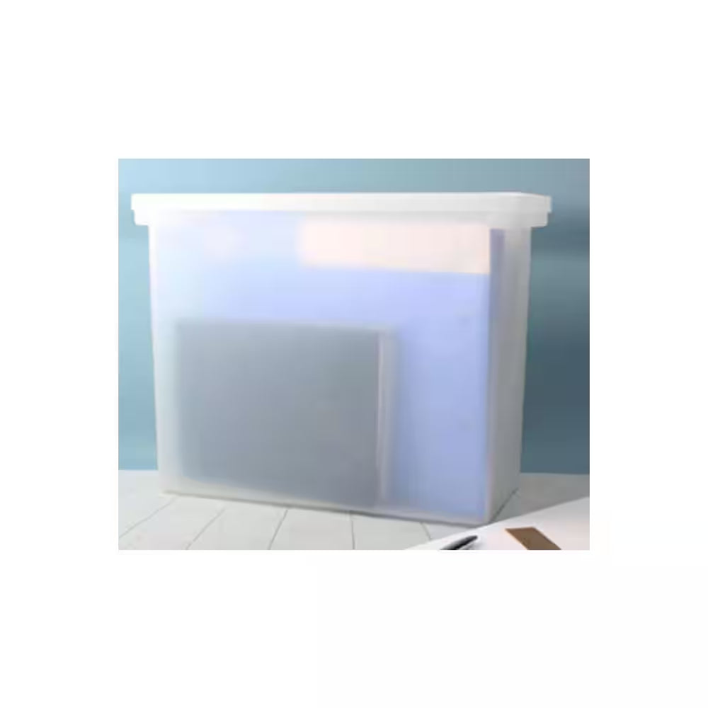 Stationery File Box, Office Storage Organizer W/Lid, Frosted White 13.3 In. X 10.3 In. Plastic Desk Organizer, 1-Piece