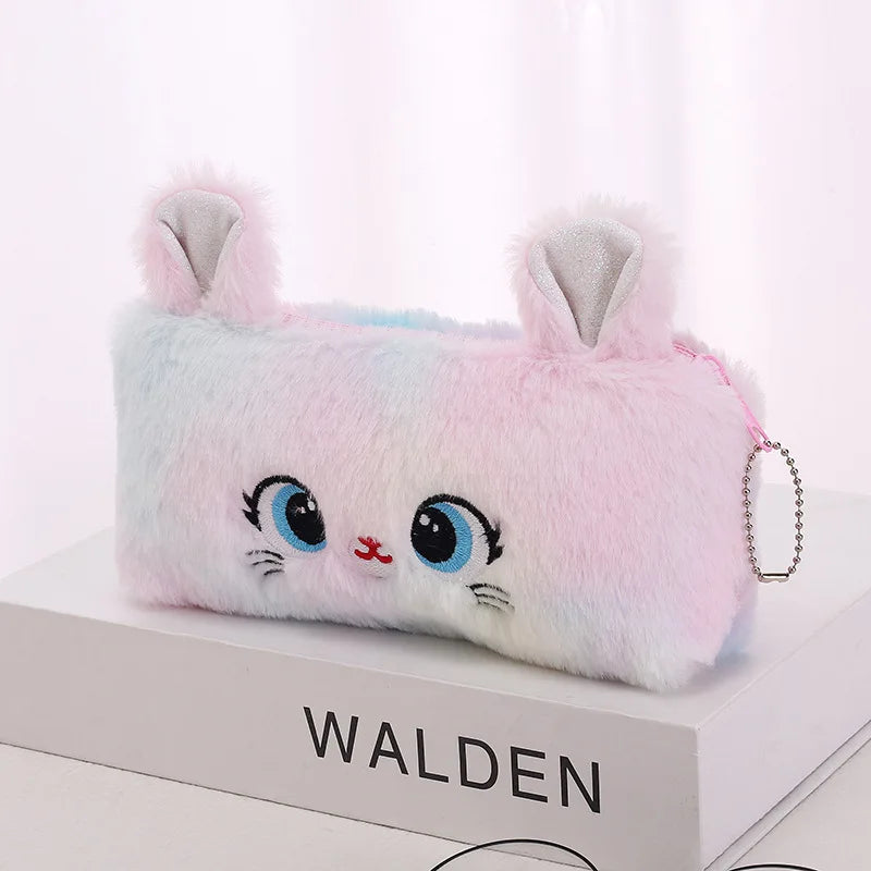 Kawaii Plush Pencil Case Cute Pen Box Large Capacity for Girls Storage Bag Student School Office Supplies Stationery